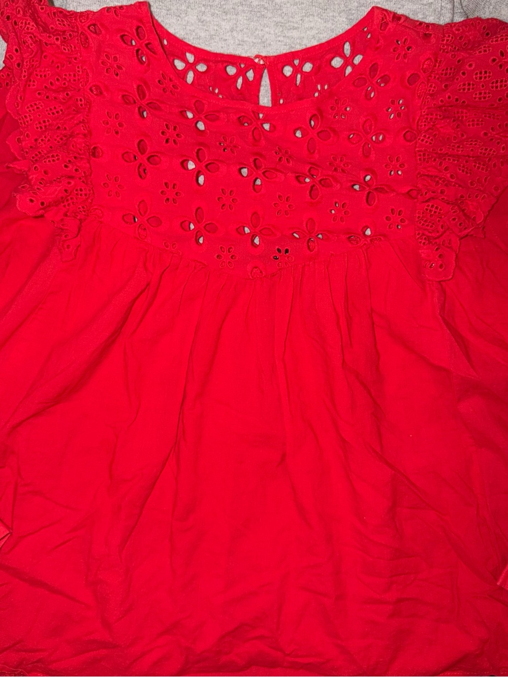 En Saison Red Eyelet Detail Peasant Top